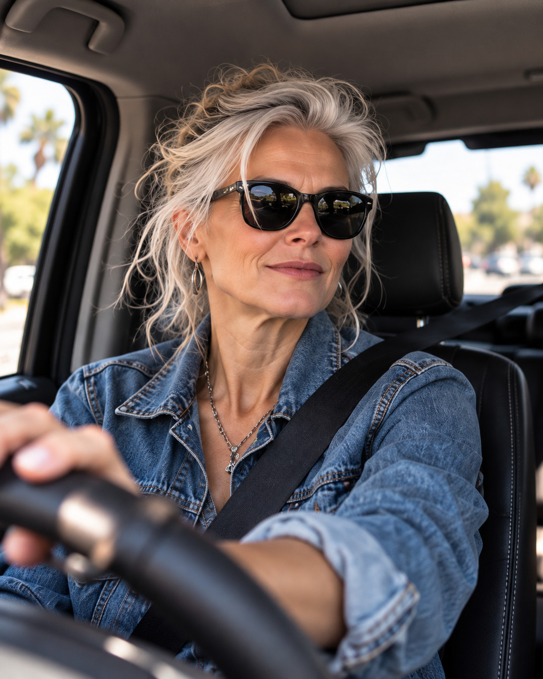 Grace Uncommon driving in sunglasses on an open-road adventure